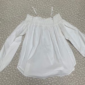 English Factory White Off Shoulder Blouse with Spaghetti Straps